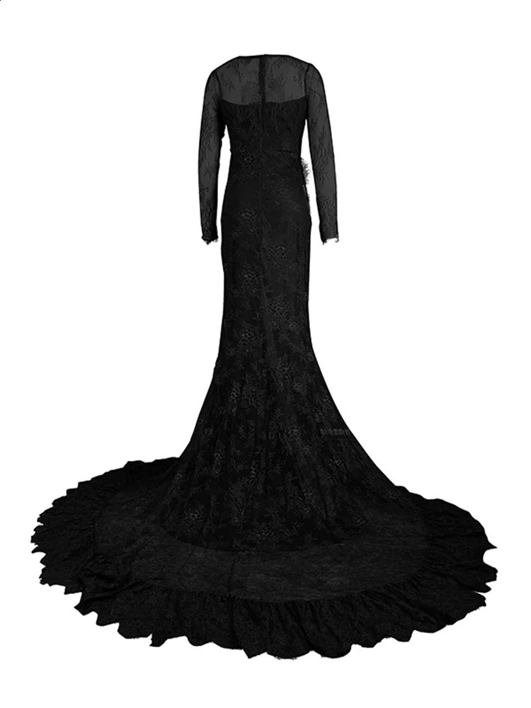 Modigirl Womens Black Wedding Dresses for Party Evening Formal Bodycon Autumn Floor-Length Elegant Woman Lace Long Dress 241220