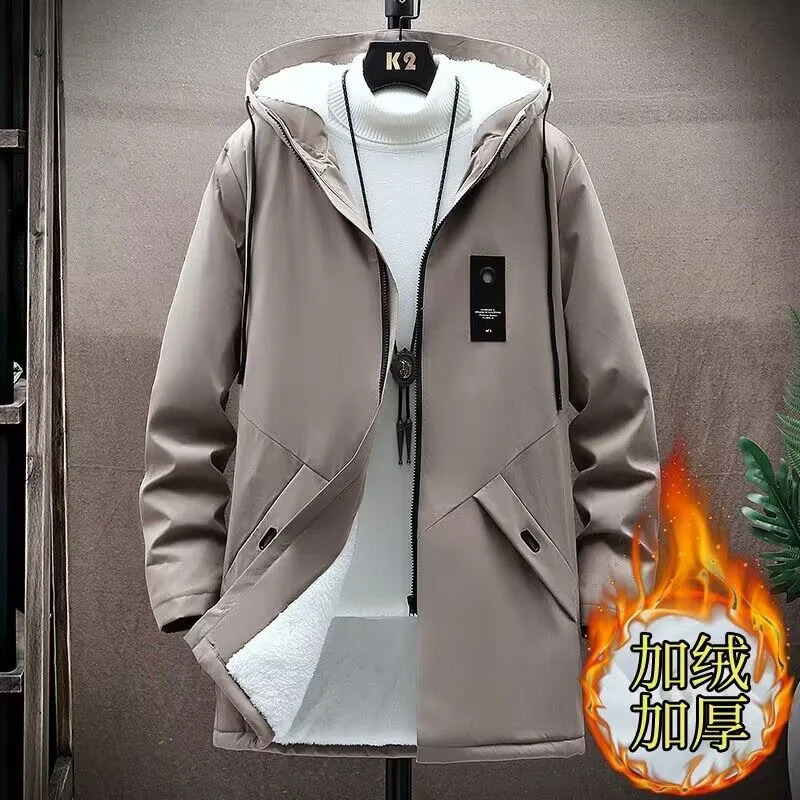 2024 Winter Fashion Plus Fleece Thickened Warm Long Trench Coat Mens Casual Loose Large Size High Quality Hooded M4XL 241220