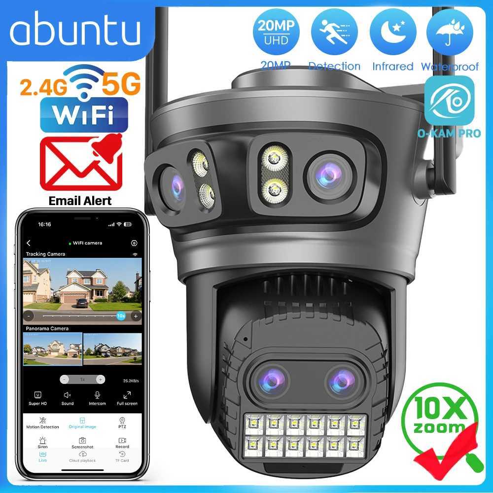 20MP 10K Wifi IP Camera Outdoor Four Lens Four Sns 10X Zoom Surveillance Camera HD CCTV Human Detection Security ProtectionXJ241228