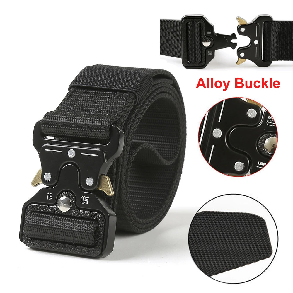 Men Tactical Belt Quick Release Outdoor Zinc Alloy Buckle Soft Real Nylon Sports Hiking Camping Hunting 241225