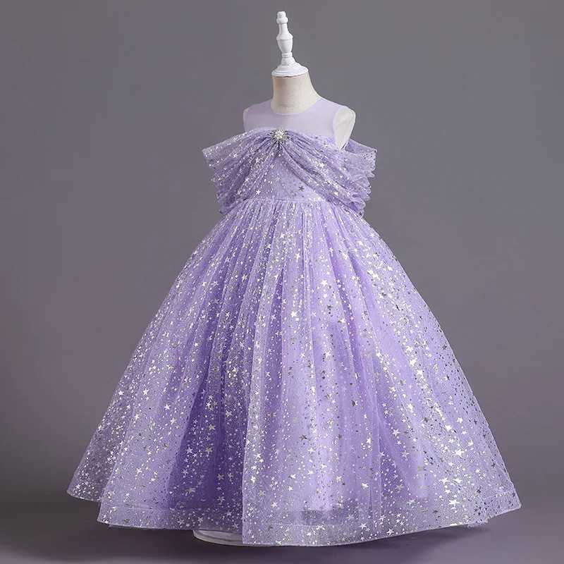 Girl's Dresses New Girls Dress Summer Childrens Mesh Lace Floor Style Runway Show Host Dress Performance Puffy Birthday Dress Y250227H3K0
