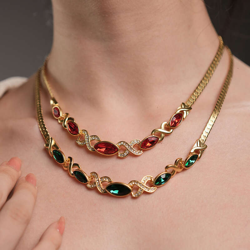 french imitation red glass necklace gold autumn winter new necklace accessories highend and timeless antique jewelry