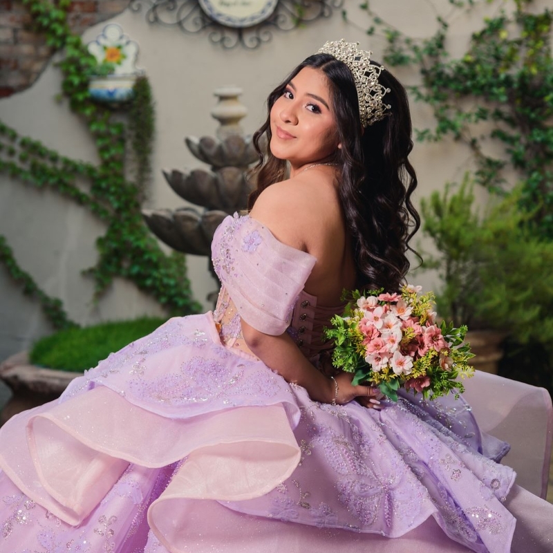 Lavender Quinceanera Dresses Ball Gown Off The Shoulder Applique Bow Beads Tull Corset Party Birthday Sweet 16 Vestido De 15 Anos