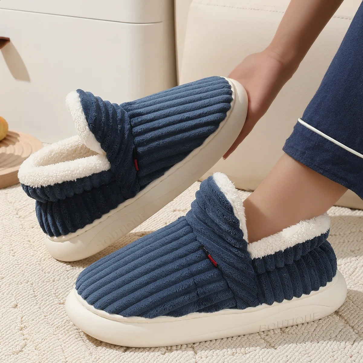 Kidmi Winter Fuzzy Women Shoes Warm Short Plush Fur For Outdoor Antiskid Men Casual Soft Cozy House Shoe 241223