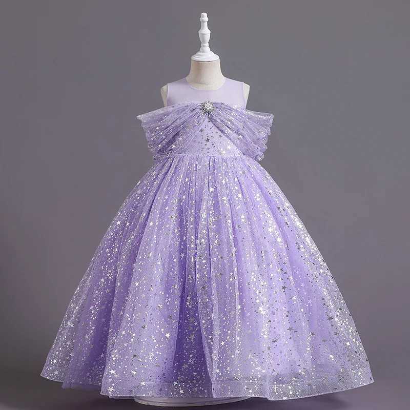 Girl's Dresses New Girls Dress Summer Childrens Mesh Lace Floor Style Runway Show Host Dress Performance Puffy Birthday Dress Y250227H3K0