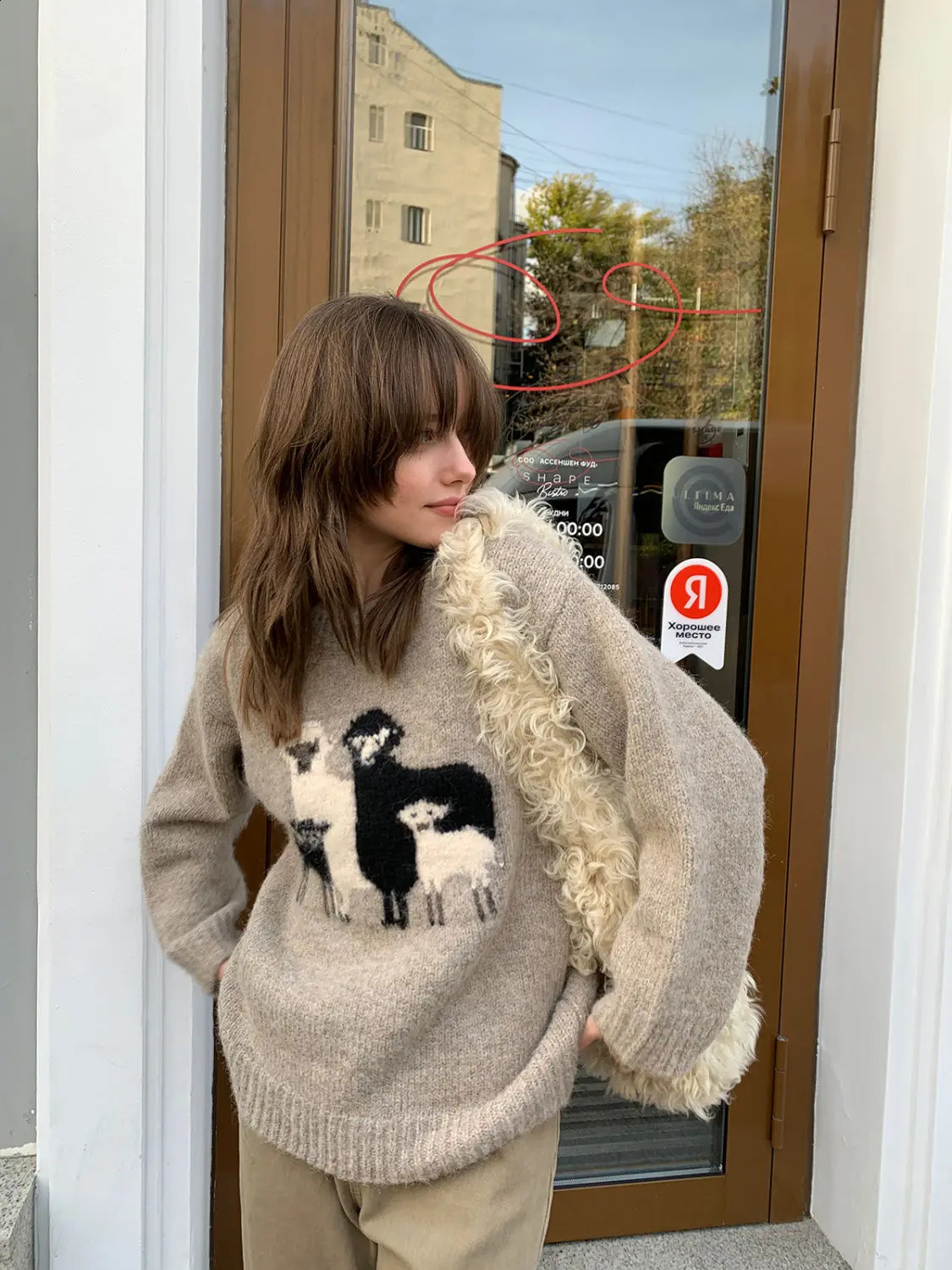 Vintage Gray Y2K Cute Cartoon Sheep Embroidery Jacquard Sweater Soft Warm Winter Jumper Harajuku Kawaii Winter Clothes 241224