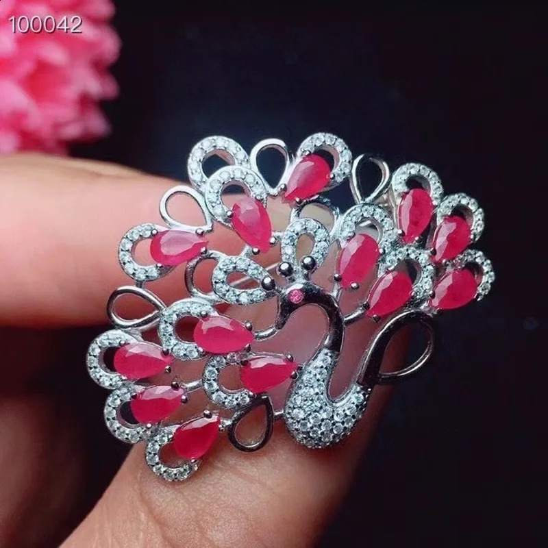 Natural Red Ruby Pearl Brooch S925 Silver Natural Gemstone Brooch Pendant Trendy Flower Basket Women Two Wears Wedding Jewelry 241227