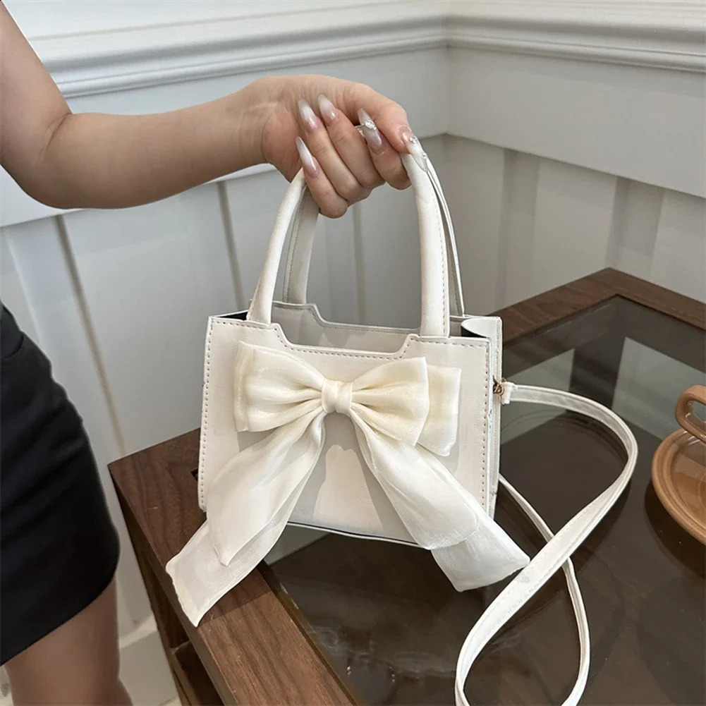 Fashion Bow Handbags Purses for Women Small Tote PU Leather Top Handle Clutch Shoulder Crossbody Bags for Women 241223