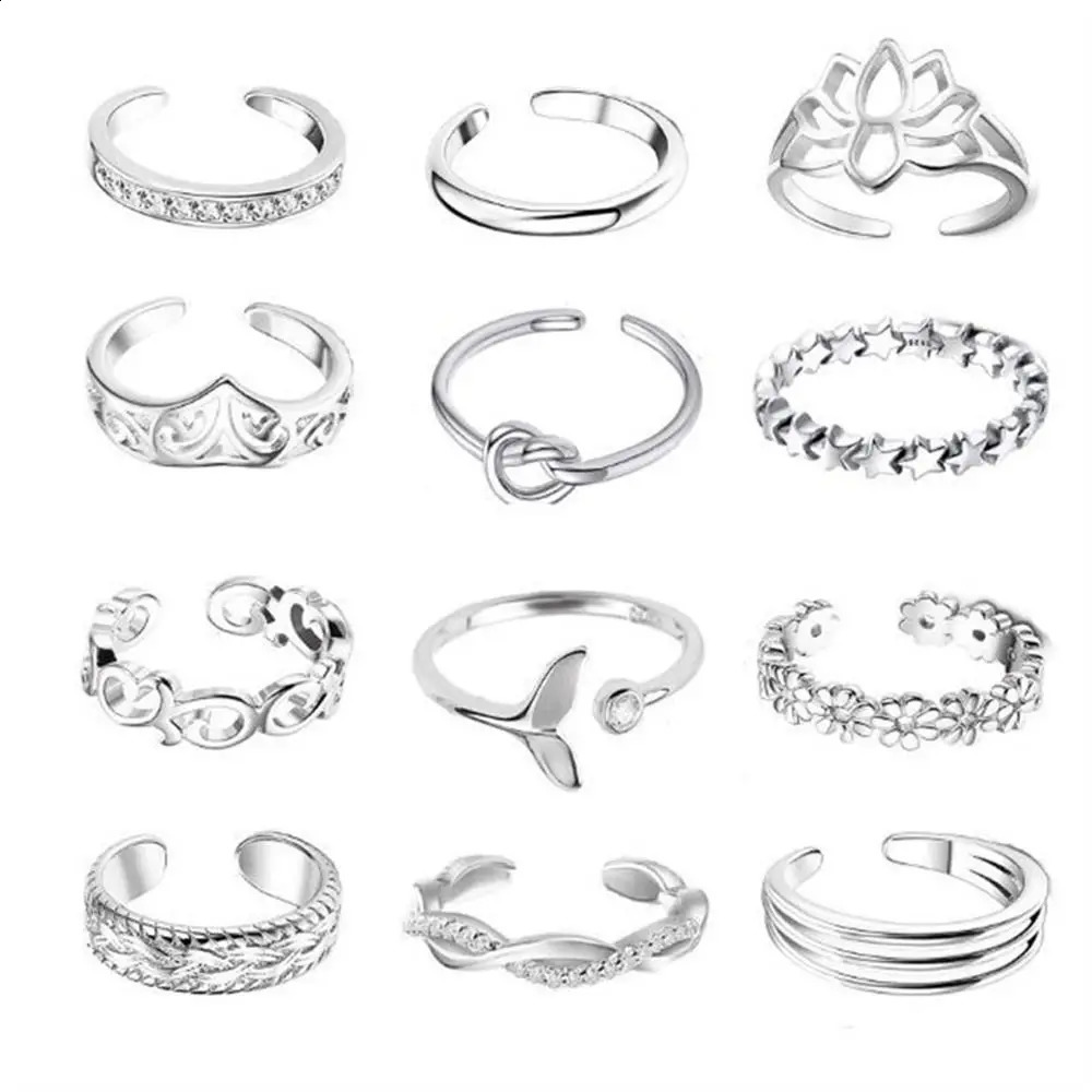 12pcsset Decorative Korean Style Alloy Toe Ring Set Women Open Beach Foot Accessories Fashion Jewelry 241225