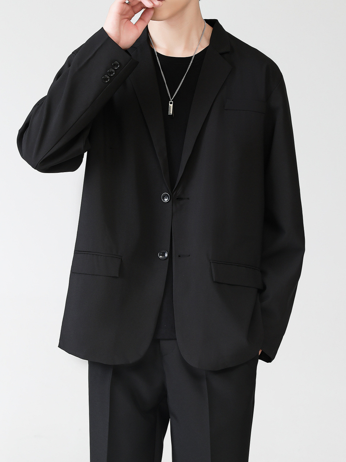 3657 Premium Black Elastic Autumn Business Suit with Lapels for Commuters