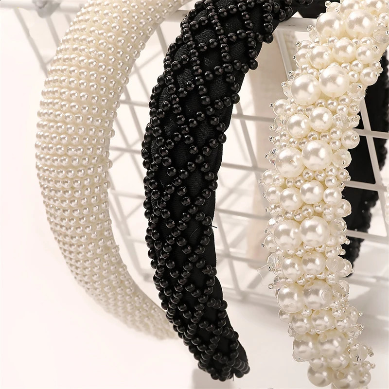 Pearl Wide Headbands For Women Girls Headwear Fashion Headbands Female Hair bands Head Hoop Hair Accessories 241223