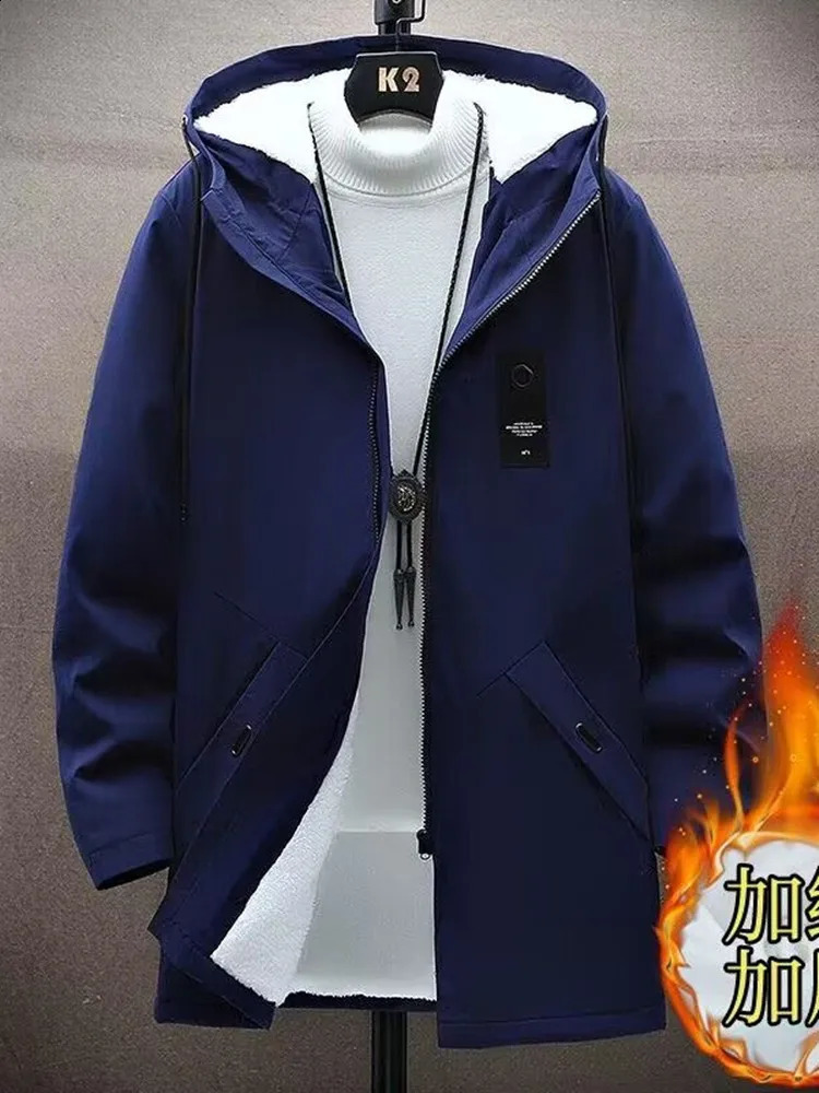 2024 Winter Fashion Plus Fleece Thickened Warm Long Trench Coat Mens Casual Loose Large Size High Quality Hooded M4XL 241220