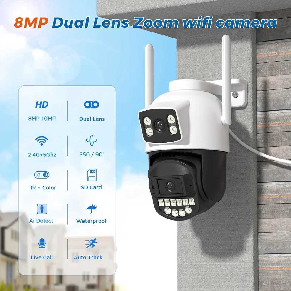 BESDER 5K 10MP WiFi Surveillance Camera 5Ghz Dual Lens Real-time intercom AI Human Detect 8MP 4K Outdoor Security PTZ IP CamerasXJ241228