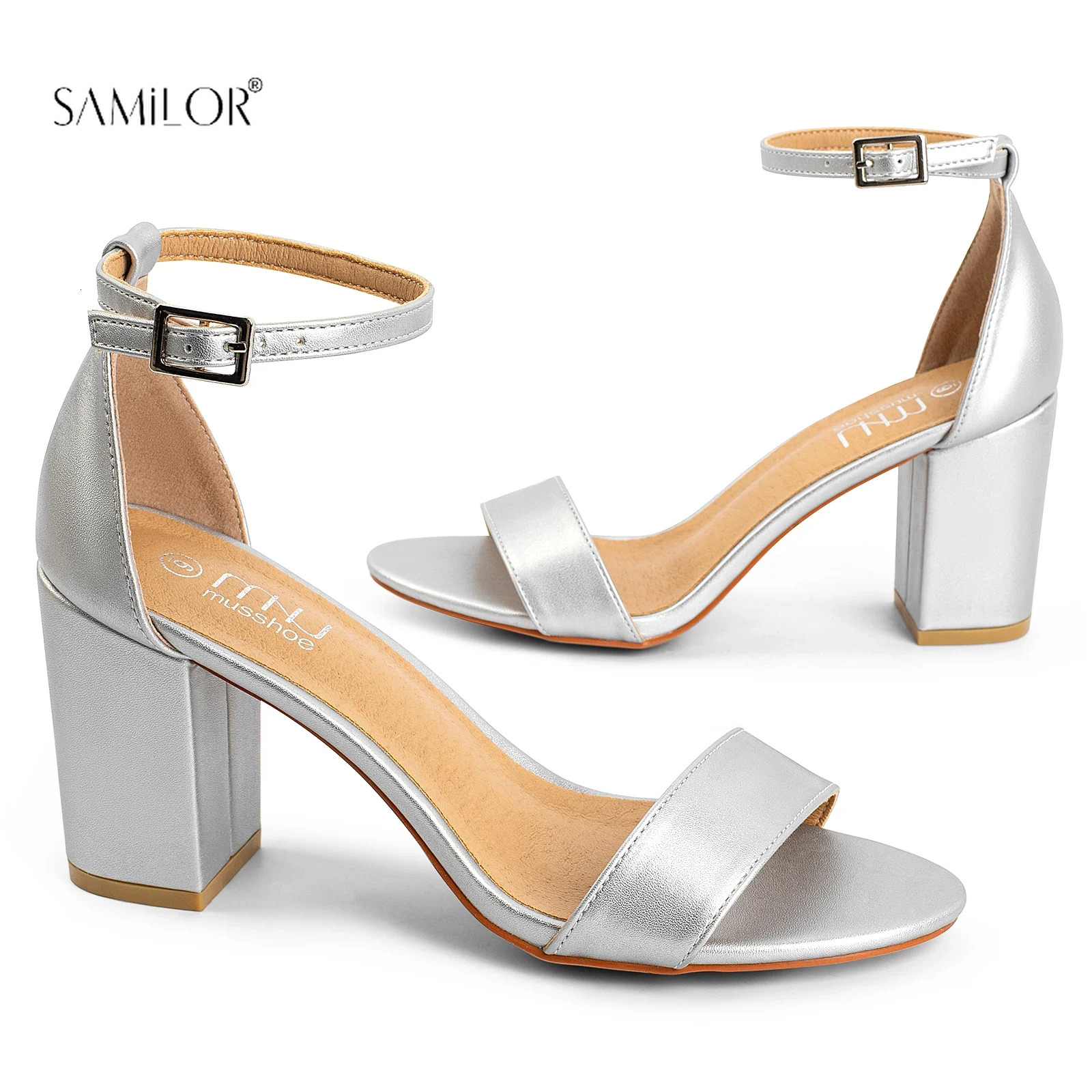2024 Sexy High Pumps Comfort Block Ladies Buckle Heels Female Shoes Women Sandals