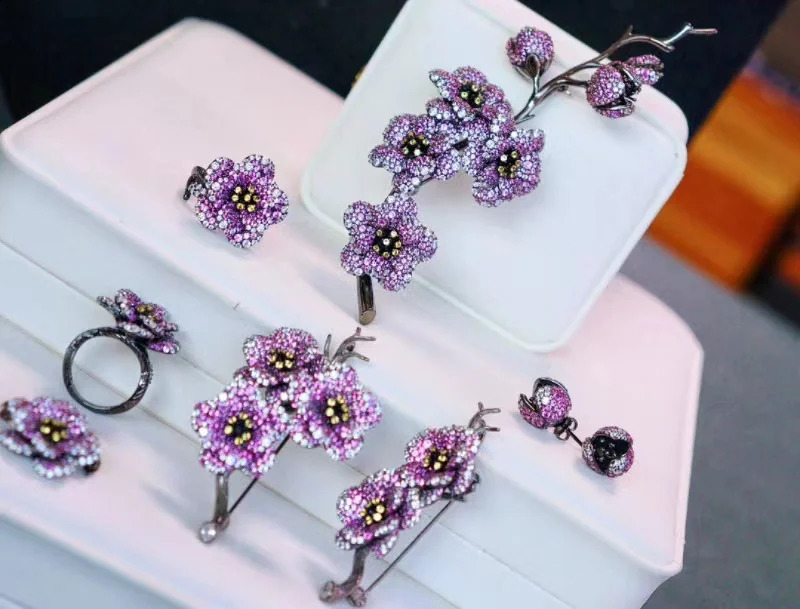 ZOCA Elegant S925 Sterling Silver Pave Zircon Plated Black Gold Plum Blossom Stylish Brooches Pins silver brooch for Women 241227