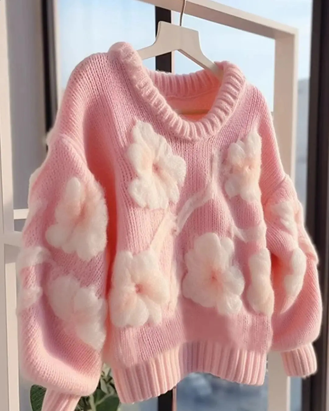 Y2k Harajuku Flower Pattern Oversized Sweater Women Autumn and Winter Thickened Warm Sueter Mujer Casual Fashion Sweaters 241224