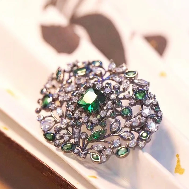 Green Leaf Brooch For Women Fine Jewellry 925Sterling Silver With Cubin Zircon Simple Style 241227