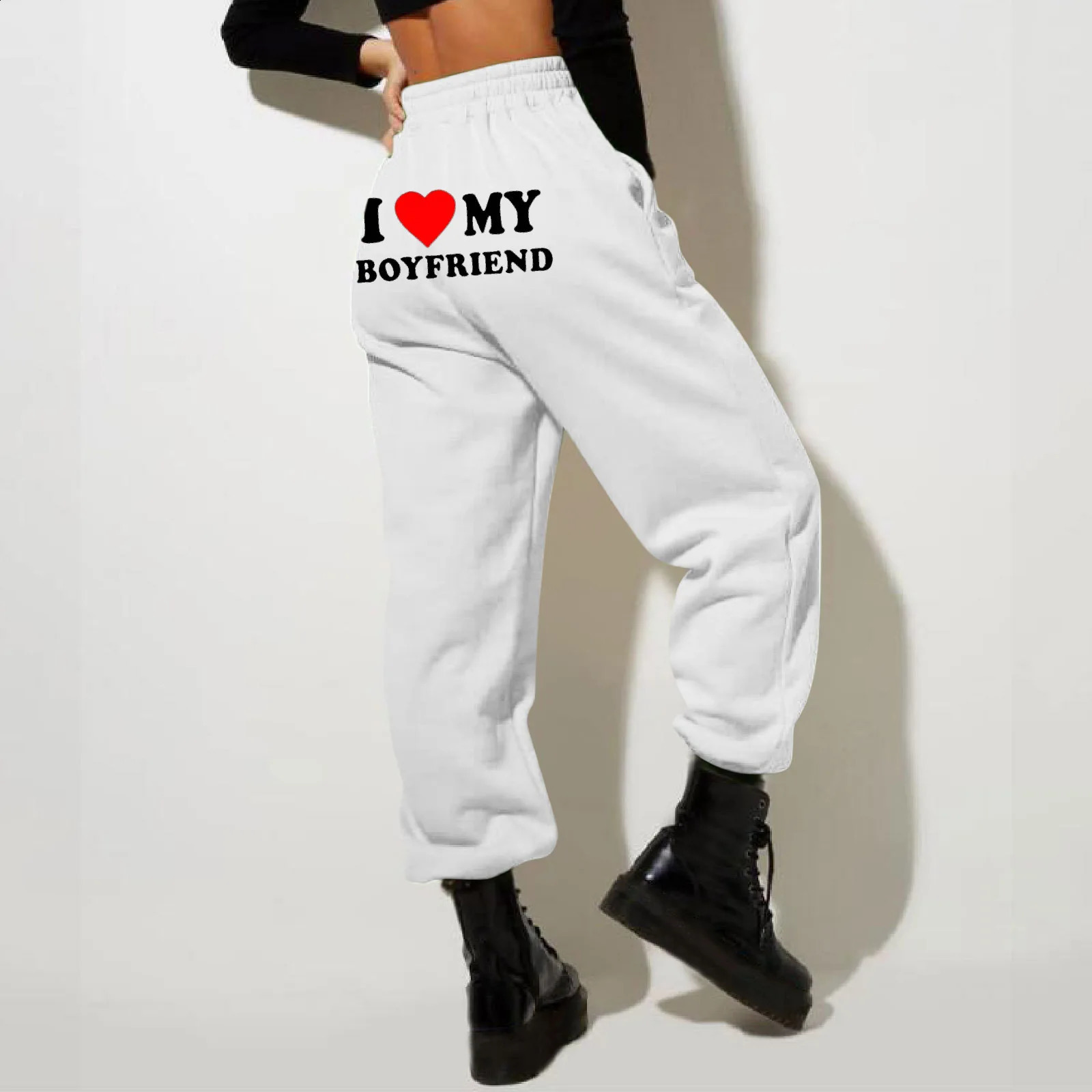 WomenS Fleece Lined Sweatpants ValentineS Day Love My Boyfriend PrintPants Bottom Joggers Pants High Waisted 241228