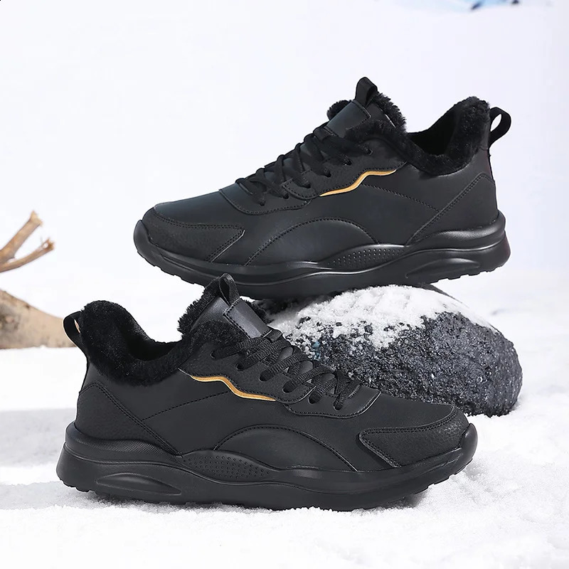 Winter Mens shoes fashion Leather Sneakers Man Plush Warm Snow Men Cotton Shoes Outdoor Lace Up Male man big size 48 241223