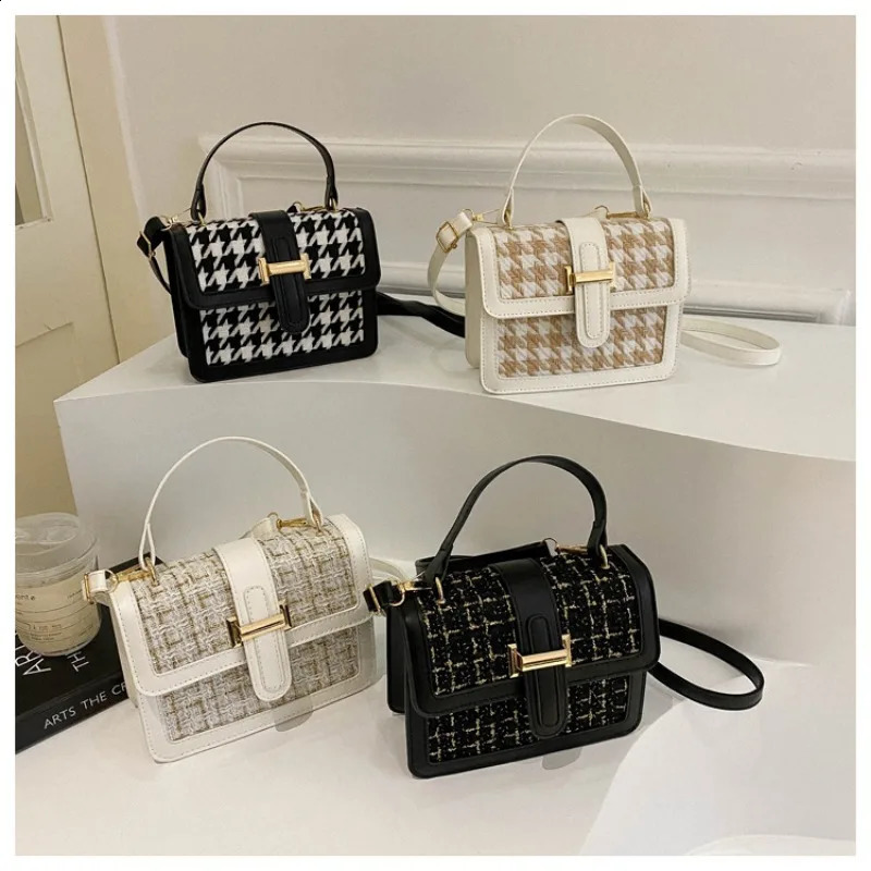Premium Bag Womens Trendy Fashion Thousand Bird Grid Portable Small Square Bag Versatile Shoulder Messenger Bag 241228
