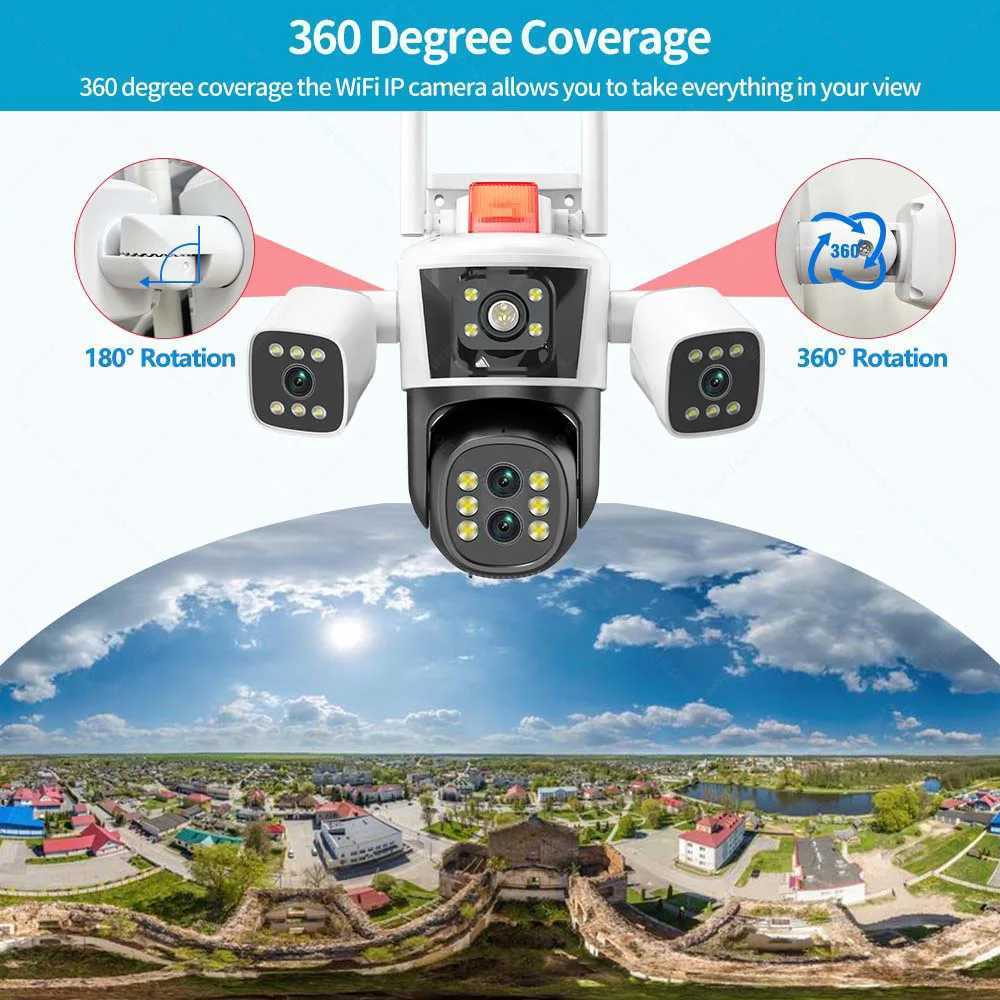 16MP 8K WiFi Security Cameras Four Len Three Sns 10X Zoom Outdoor PTZ Video Cam Auto Tracking 6K Waterproof Surveillance CamXJ241228