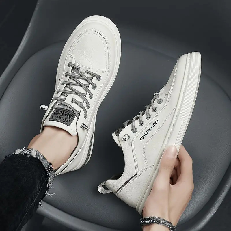 Mens Casual Leather Sneakers Waterproof Vulcanized Shoes Men Comforthable Spring Plus Size 3944 241223