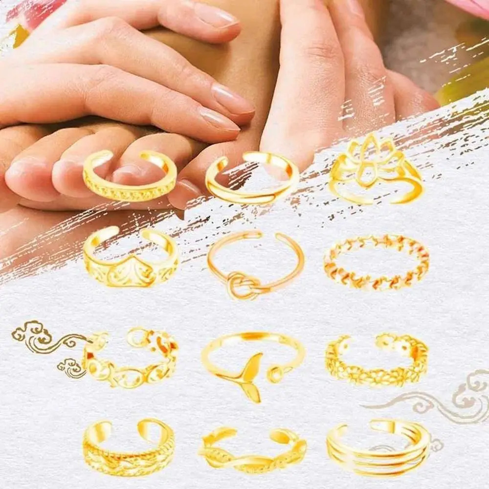12pcsset Decorative Korean Style Alloy Toe Ring Set Women Open Beach Foot Accessories Fashion Jewelry 241225