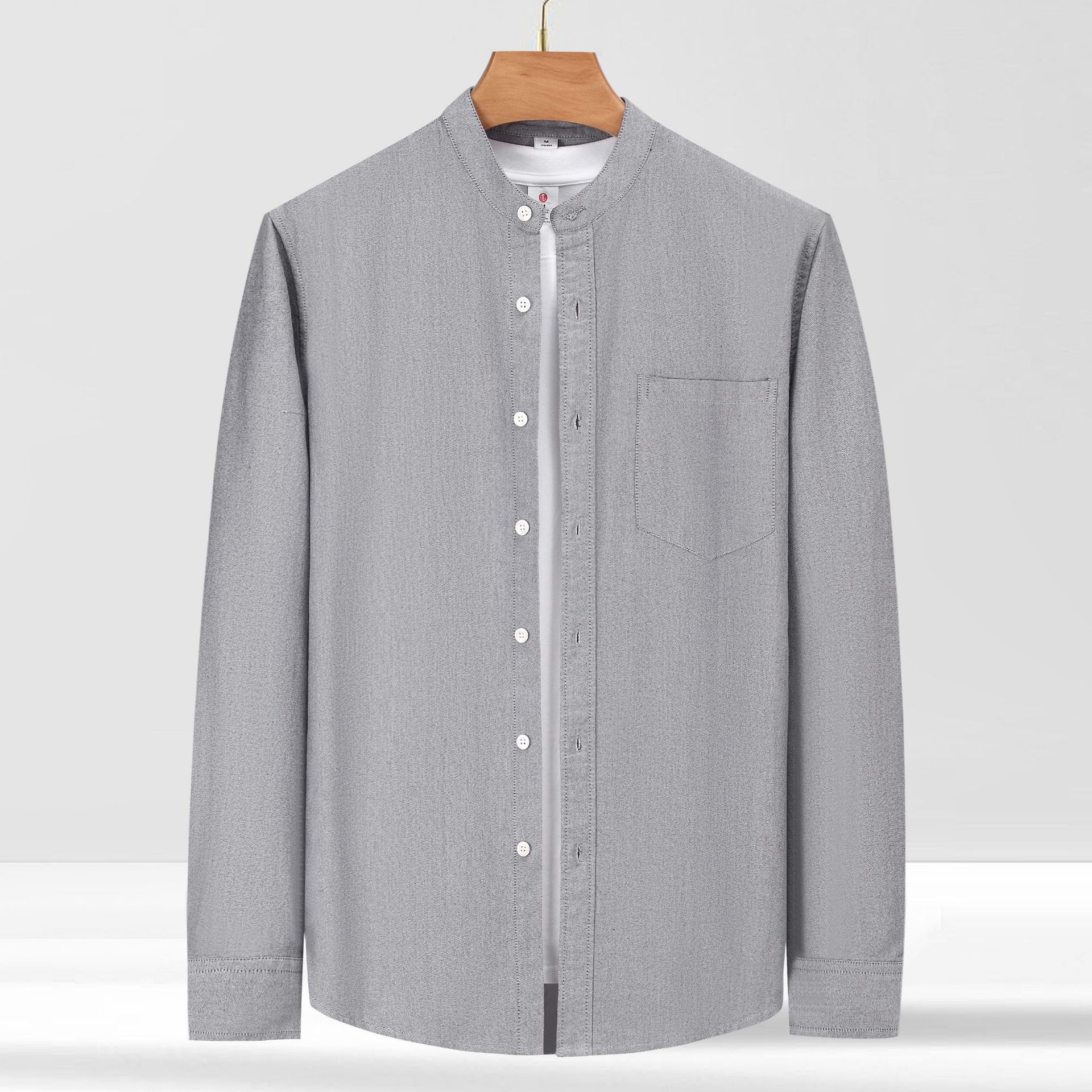 M6014 Men's long sleeve shirt all seasons high-end cotton stand collar casual top