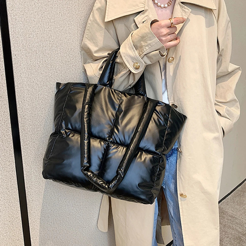 Nylon Cotton Padded Womens Shoulder Bag Quilted Handbags Down Space Bags for Women Warm Soft Shopper Tote Purses 241227