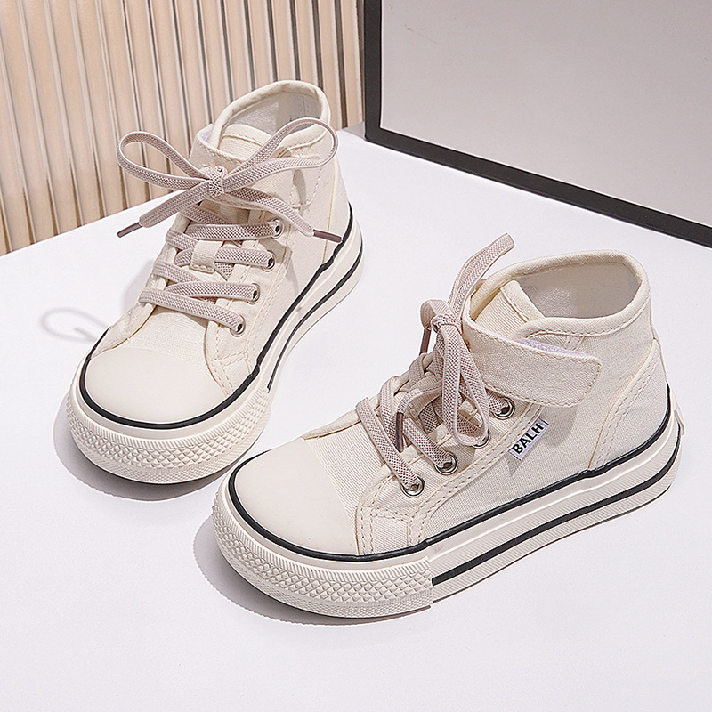 Children's Canvas Shoes Yellow Green High Top Boys Girls Toddler Casual Shoes Beige Fashion Soft Non-slip Kids Cloth Shoes Sneakers Size US4c-US5