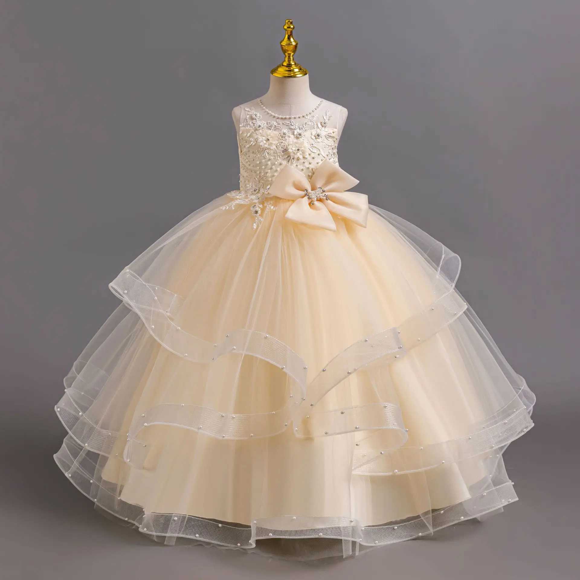 Girl's Dresses Young girl long dress chiffon embroidery party childrens wedding girl costume evening dance party 4 6 8 10 12 Y250227ZZ39