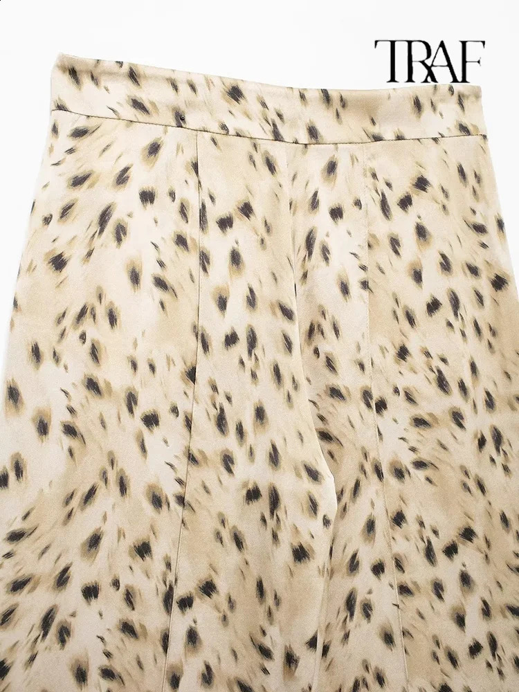 TRAF womens animal print trousers twopiece set semisheer lapel singlebreasted shirt split n highwaisted 241220