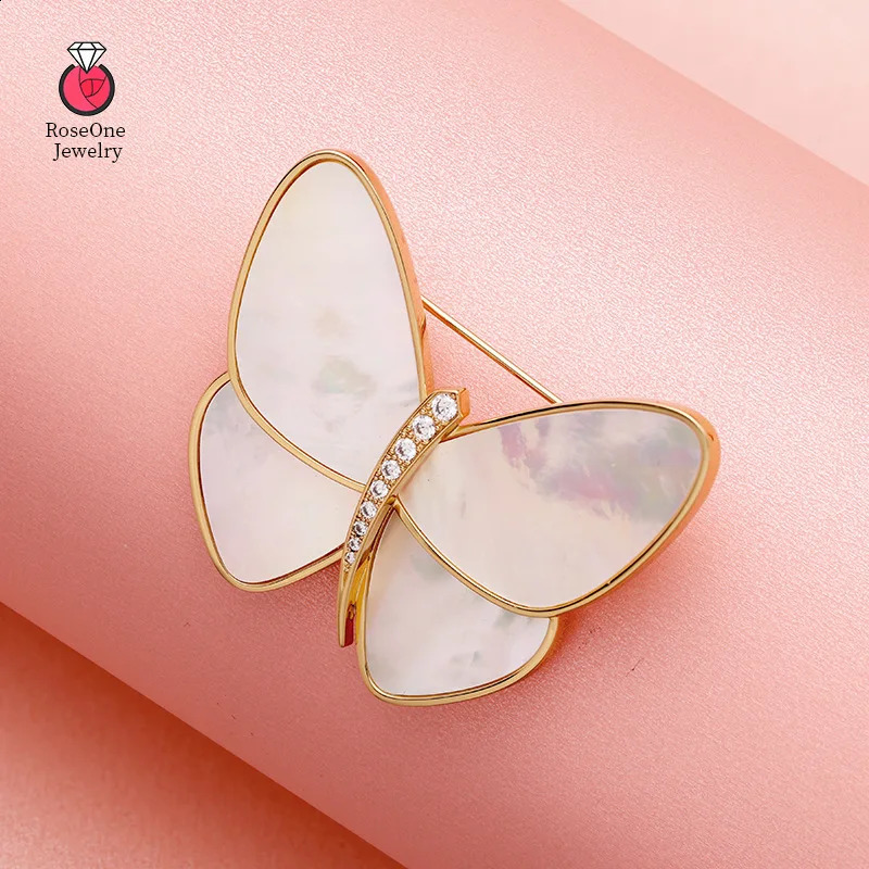 RoseOne natural fritillary shell butterfly brooch 241227