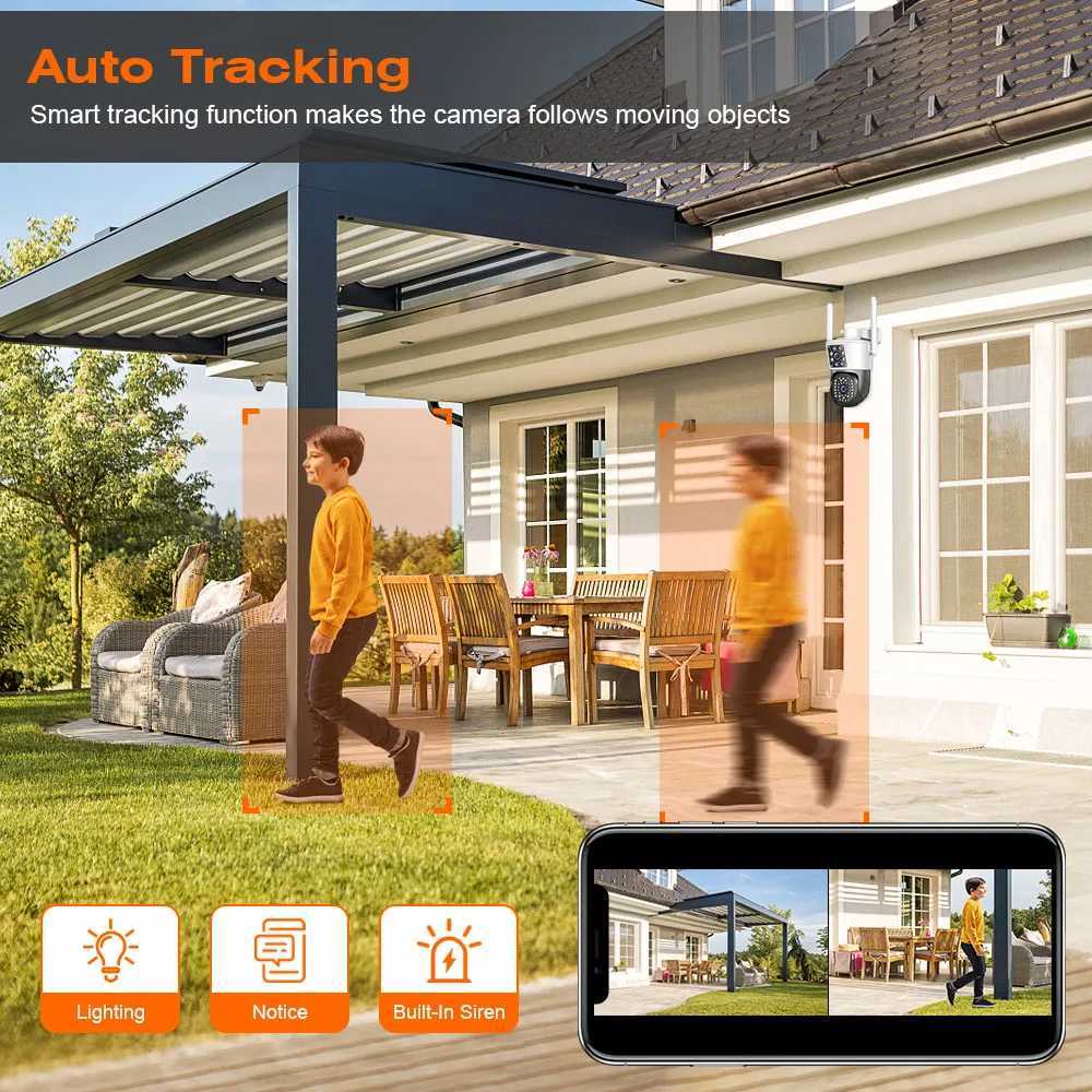 4K 8MP Wifi PTZ Camera Dual Lens IP CCTV Video Surveillance Camera Ai Human Detect Auto Tracking Night Vision Outdoor IPC360XJ241228