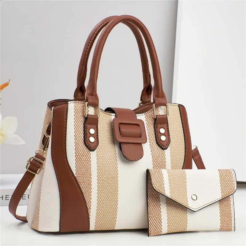 Vertical Striped Womens Bag Large Capacity Ladies Tote Highquality Purse and Handbags Crossbody Bags 241226