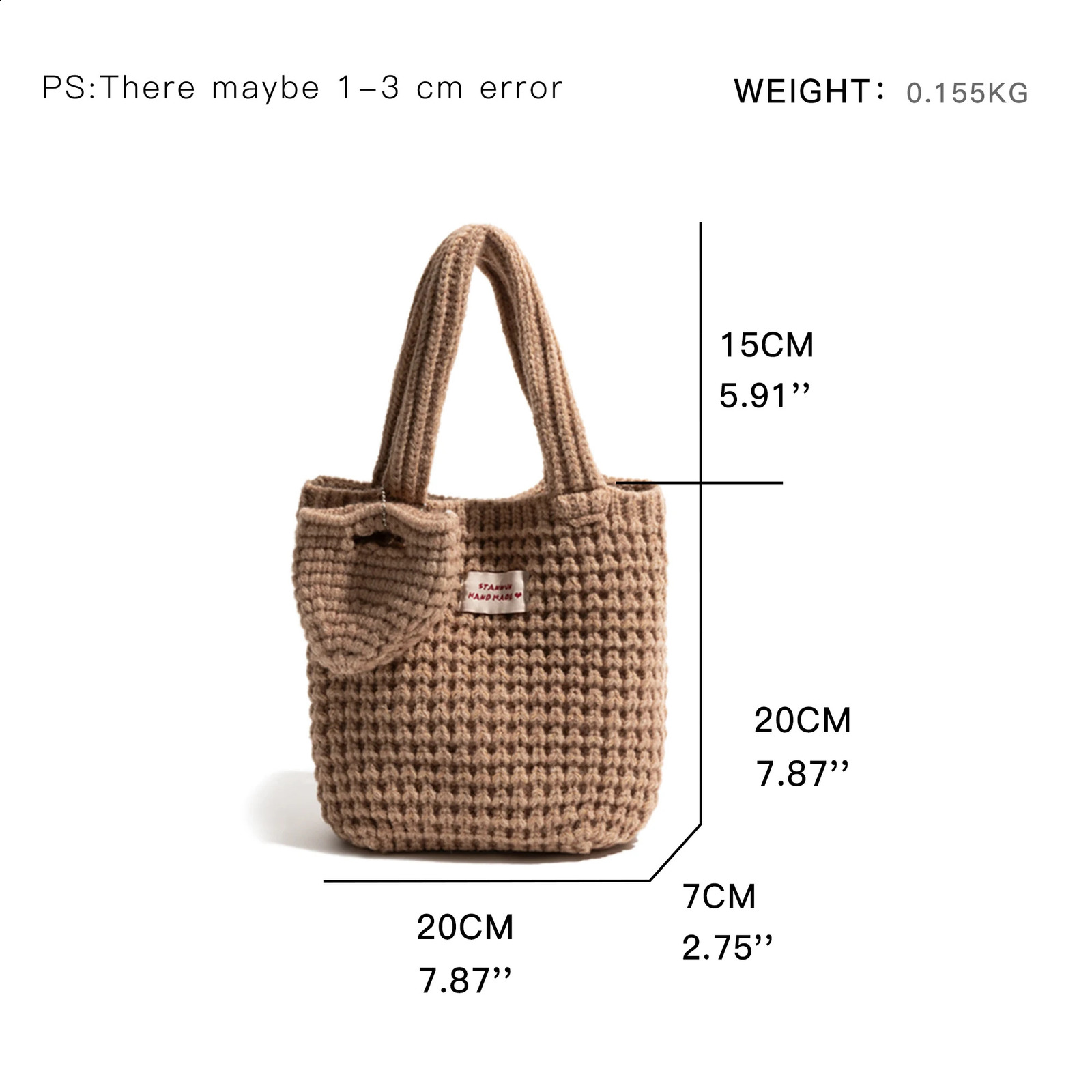 MABULA Winter Woman Knitted Tote Bag Handmade Crochet Kawaii Shoulder Cotton Fabric Woven Aesthetic Fashion Casual Handbag 241226