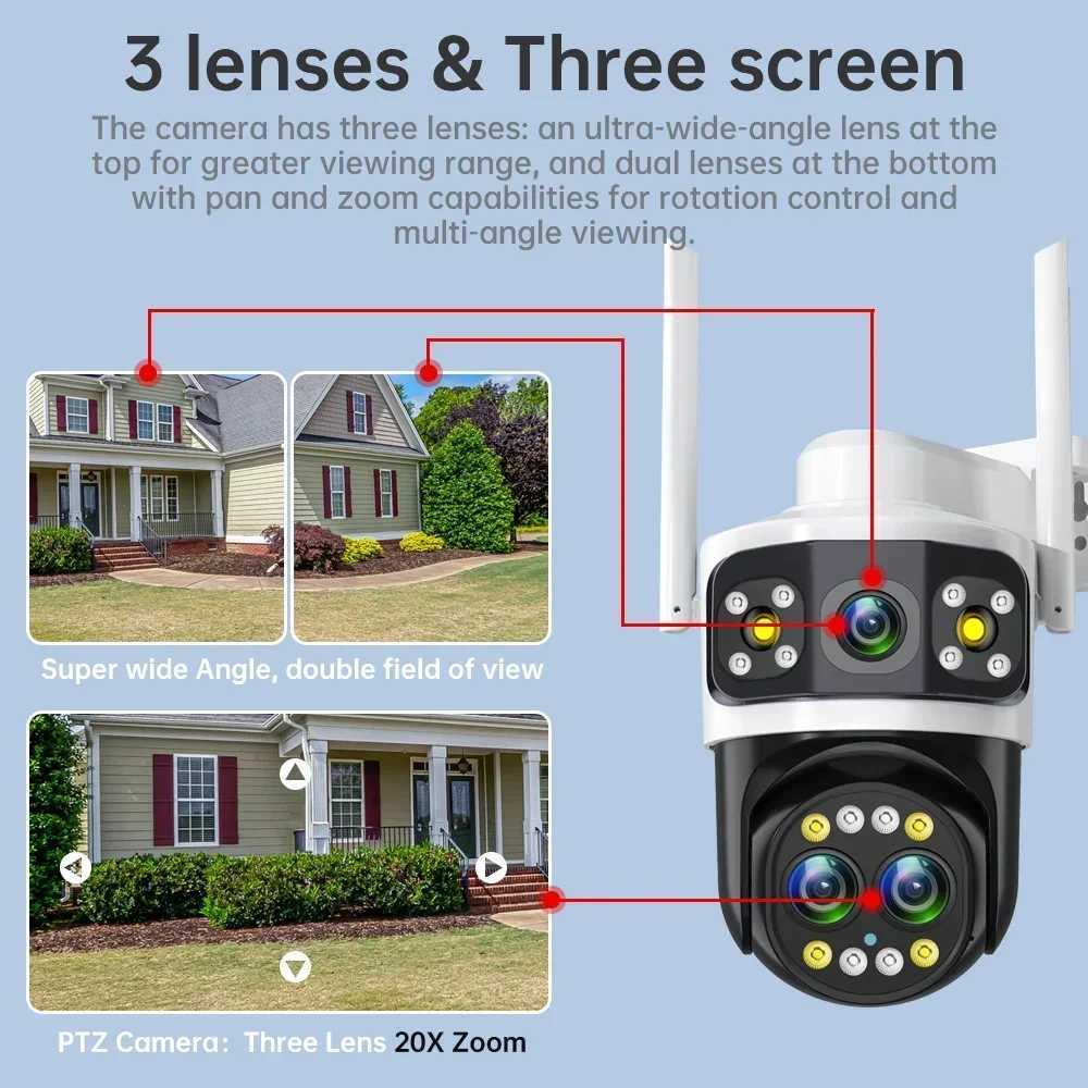 Outdoor WIFI Camera 6K 8MP Three Lens 10X Zoom PTZ Human Detection 4K 6MP Dual Sns WiFi IP Surveillance CCTV Security YooseeXJ241228