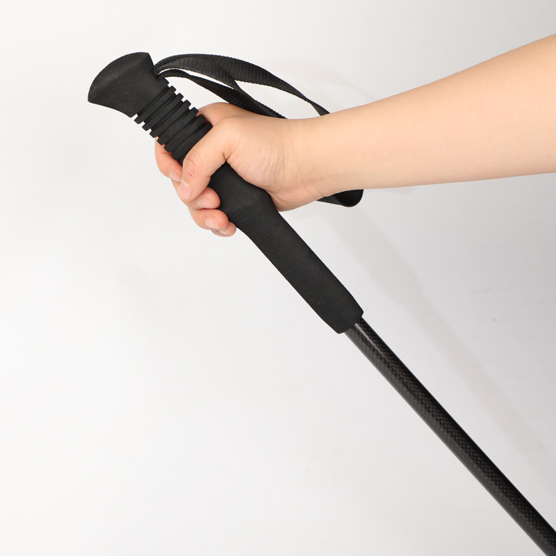Three sections straight handle external lock outdoor hiking poles retractable walking poles 3K carbon fiber trekking poles