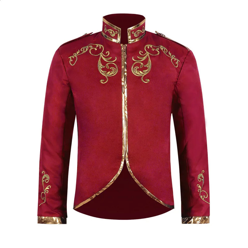 2024 White Halloween Standing Collar Fashion Jacket for MenPurple Medieval Court Prince Gold Embroidered Suit Sport Jackets 241224