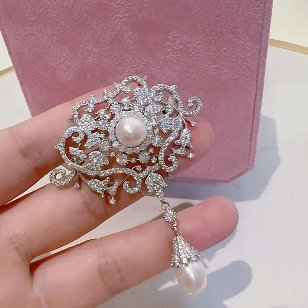 Super Beautiful Silver Court Atmosphere Chinese Style Brooch 9-10mm Natural High-quality Freshwater Pearl Brooch 241227