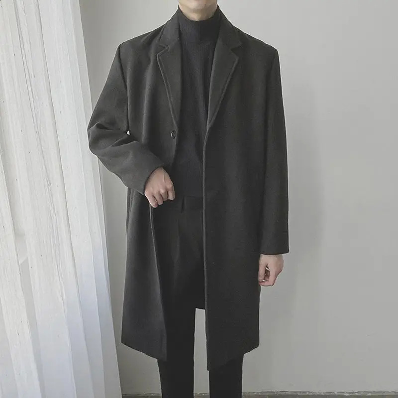 Spring Autumn Mens Wool Business Casual Trend Male Trench Coat Windbreaker Streetwear Waistcoat Jacket Men Overcoat Overalls 241220