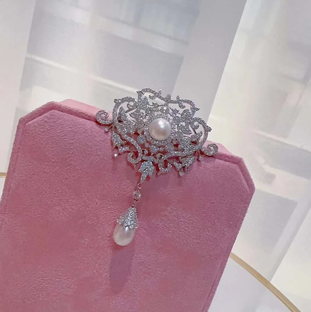 Super Beautiful Silver Court Atmosphere Chinese Style Brooch 9-10mm Natural High-quality Freshwater Pearl Brooch 241227