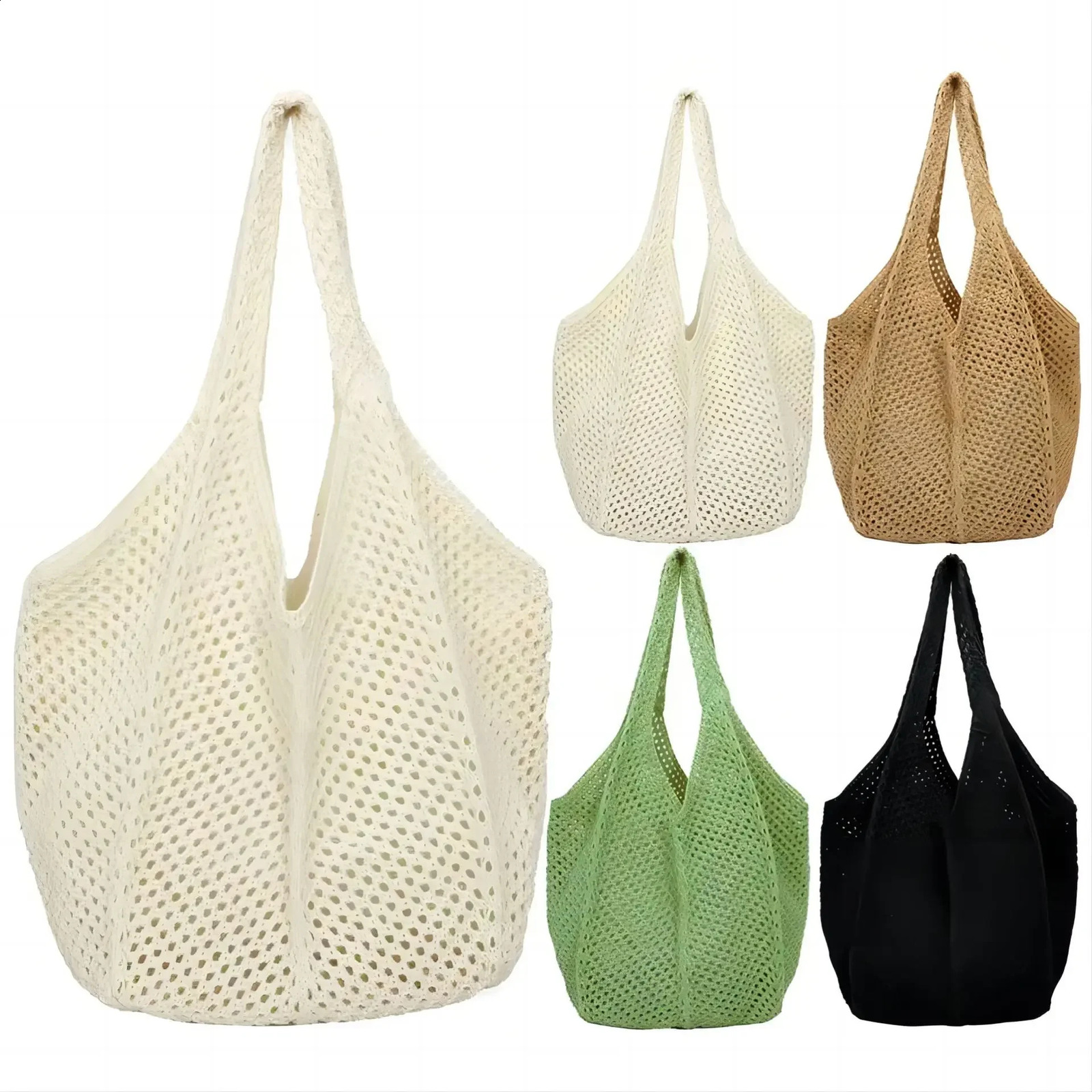Womens Shoulder Bag Large Capacity Fashion Hollow Out Tote Bags Straw Woven Knitted Beach Summer Solid Color 241225