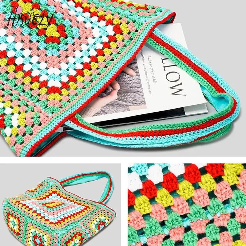 Bohemian Crochet Women Shoulder Bags Knitting Large Capacity Tote Bag Casual Lady Handbags Big Shopper Purses Summer Beach 241225