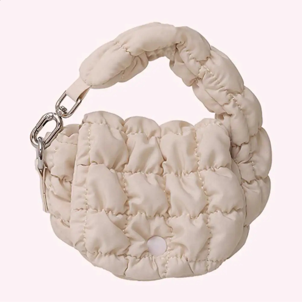 Mini Puffer Tote Bag for Women Quilted Wrist Handbag Nylon Solid Color Key Pouch Clutch Purse for Work Travel Shopping 241228