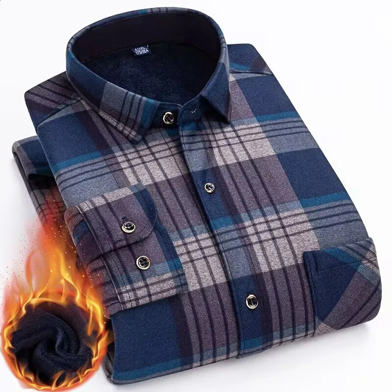Autumn and winter mens double-sided fleece long-sleeved shirt non-ironing anti-wrinkle business casual fashion slim fit 241223