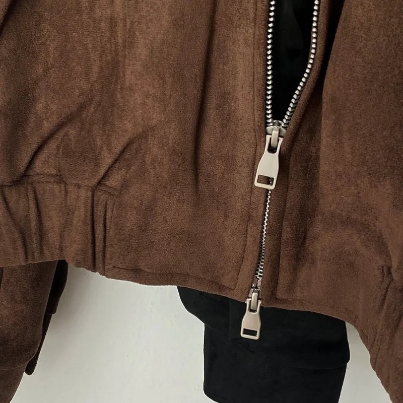 Stand Collar Zipper Chaqueta Mujer Long Sleeve Jaqueta Feminina Vinatge Jackets Woman Deerskin Casaco Autumn Winter Ropa 241224