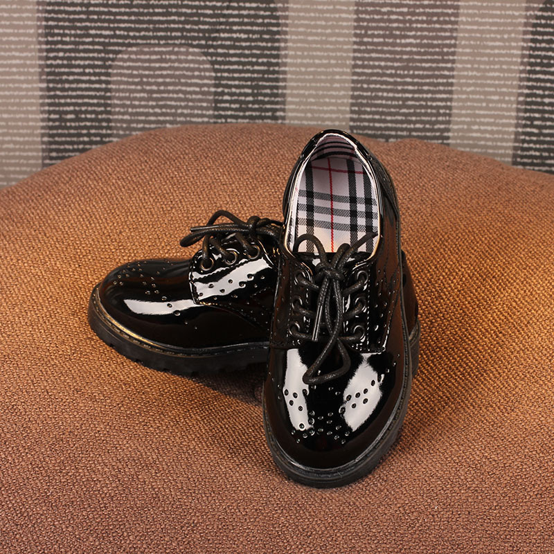 Boys Leather Shoes For Party Wedding Performance Show Stage Black Happysteps Children Youth Casual Flat Kids Patent Leather Shoes Soft Sizes US5C-US4Y