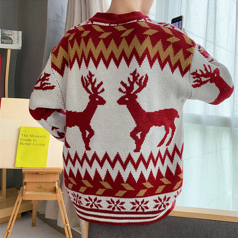 Christmas Sweater Men Autumn Turtleneck Pullover Gengar Spacious Print Patchwork Jumpers Warm Knit Oversized Ugly Sweater Unisex S251110