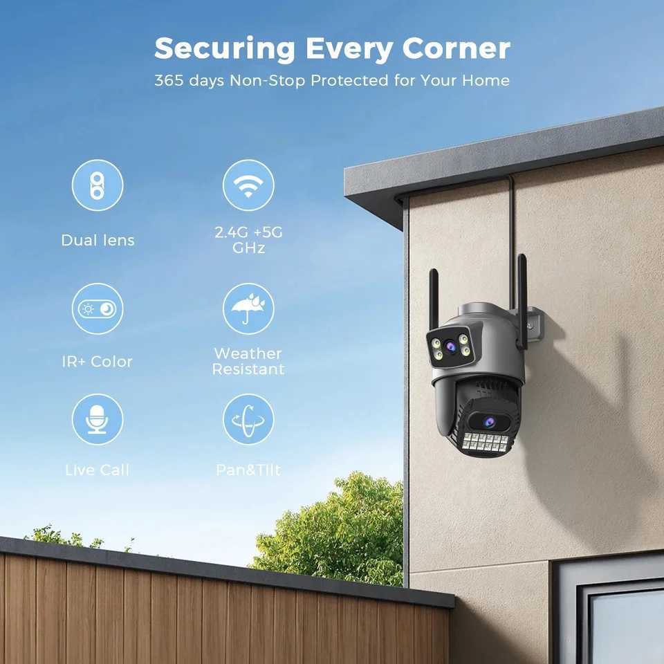 10MP 5K IP Camera Security Protection Wifi PTZ Dual Lens 5G HD Outdoor Surveillance Camera Human Detection Tracking Night VisonXJ241228
